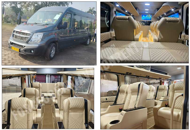 12 seater force urbania luxury van with 1x1 seats with foldable sofa on rent in delhi