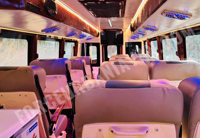 16 seater eicher luxury coach with toilet washroom hire in delhi